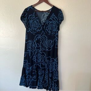 Apt. 9 Black and Blue Rose Midi Dress Size Large
